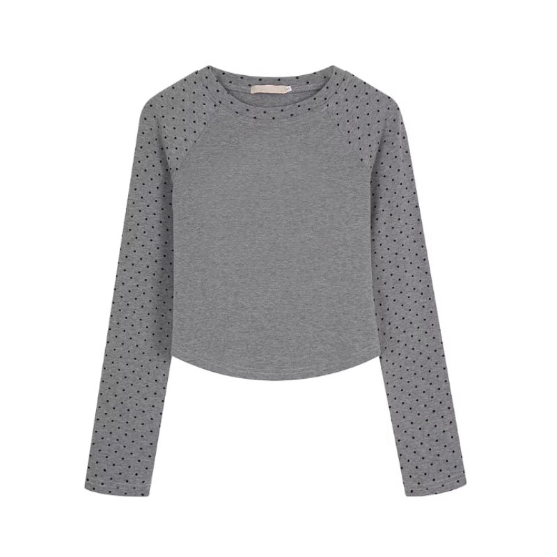 Polka Dot Layered Slim-Fit Grey Long Sleeve