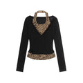 Leopard Print Patchwork Black Long Sleeve