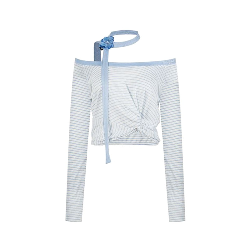 Off-Shoulder Striped Elegant Long Sleeve