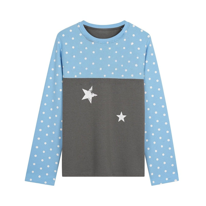 Polka Dot Colorblock Slim-Fit Long Sleeve