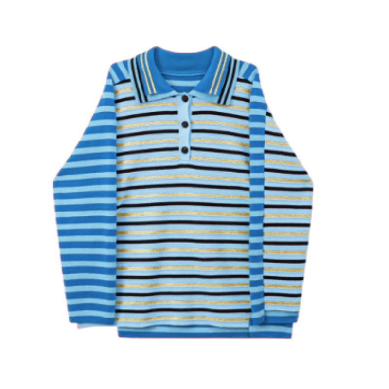 Blue Striped Polo Long Sleeve