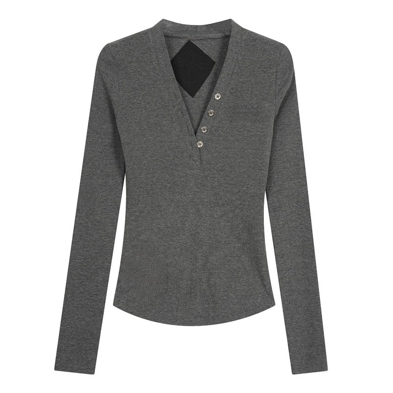 V-Neck Slim-Fit Heather Grey Long Sleeve